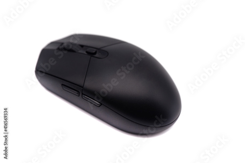 Black computer mouse on white background