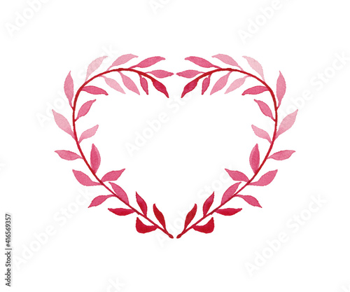 Watercolor vector heart shape leaves frame