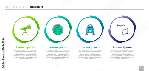 Set Telescope, Planet Venus, Robot and Great Bear constellation. Business infographic template. Vector.
