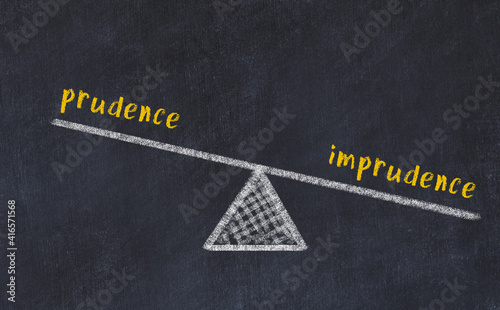 Balance between prudence and imprudence. Chalkboard drawing. photo