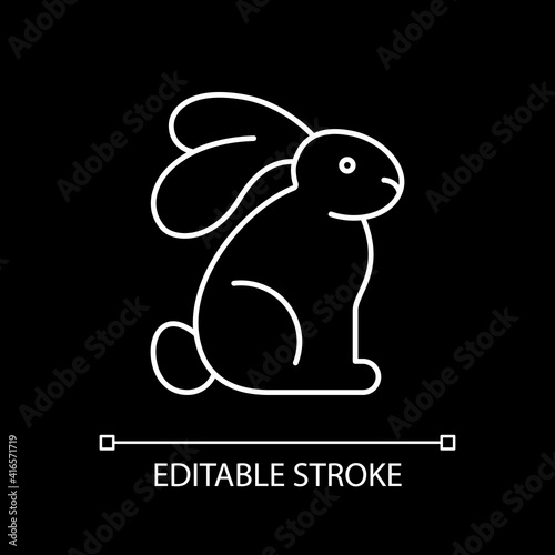 Cruelty free white linear icon for dark theme. Cosmetics without testing on animals. Thin line customizable illustration. Isolated vector contour symbol for night mode. Editable stroke