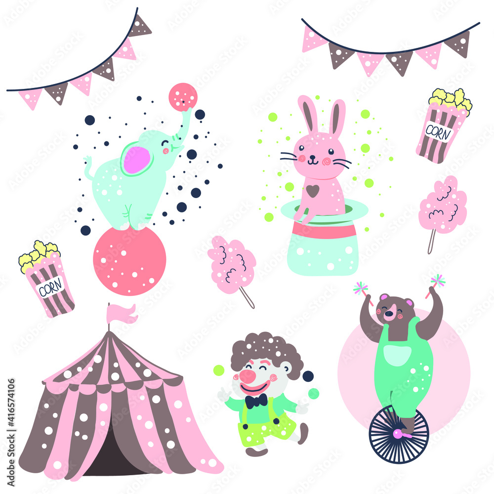 Circus tent elephant and rabbit