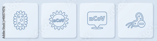 Set line Virus, Corona virus 2019-nCoV on location, and Negative. White square button. Vector.