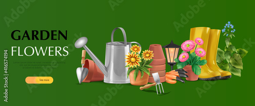 Garden Flowers Horizontal Banner