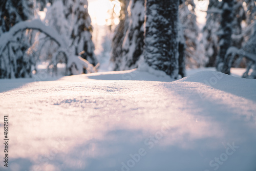 Winter background of snow and frost with free space for your decoration. Winter time and snow space. Selective focus.