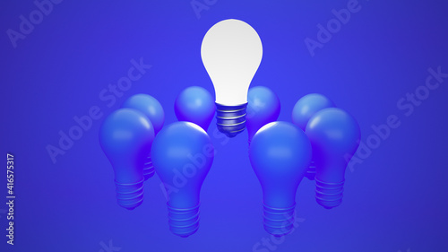 Fotografia Set of turn off lights surrounding an illuminated bulb light lamp in 3d render mockup minimalist illustration flat style