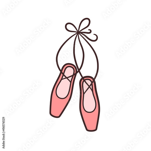Ballet pointe shoes. Ballerina accessories Isolated vector illustration in doodle style on white background