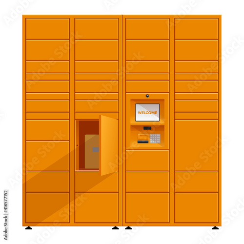 Fototapeta Automated parcel locker in orange color