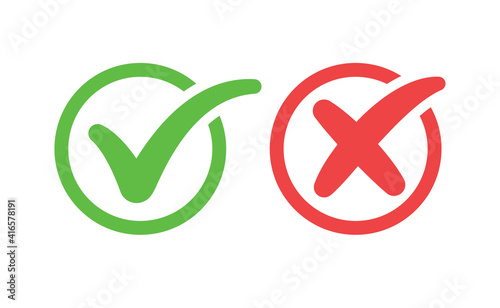 Check mark icons. Green tick and red x. Symbols of approval.
