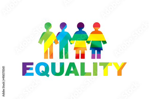 LGBT human rainbow model and equality word on white background. Lesbian gay bisexual transgender concept and equality diversity idea