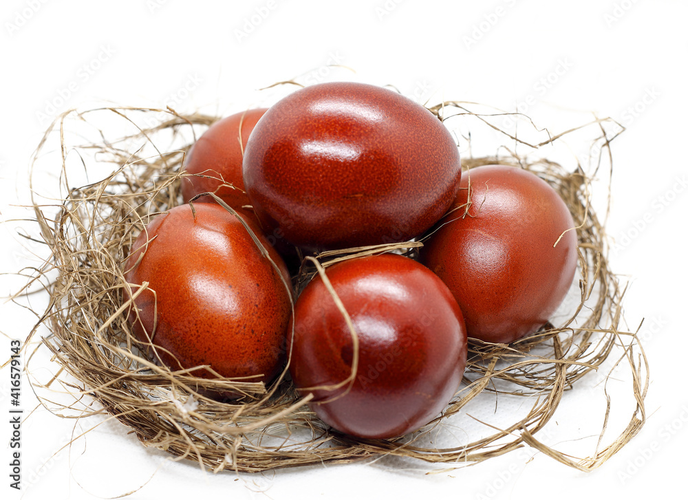 Easter eggs. Brown-colored eggs.
