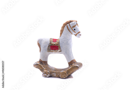 Toy clay horse on white background