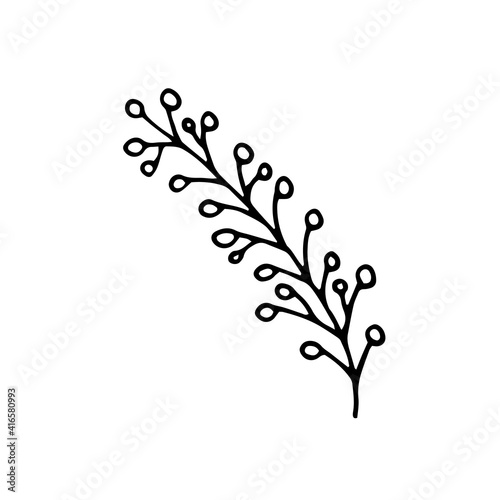 Doodle grass  plant. Border Edging. Freehand drawing. Black and white outline. Decor for postcards. Vector illustration