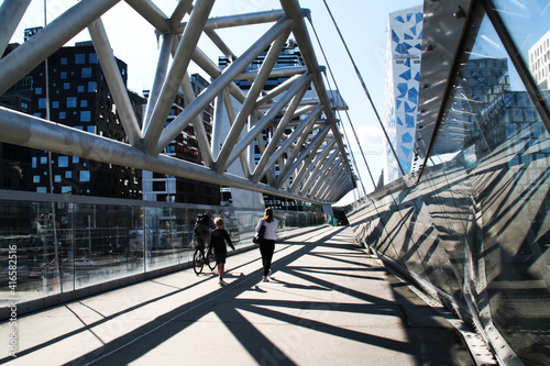 Modern bridge spans the Barcode project in Oslo