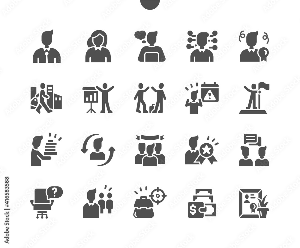 Office Workers. Communication and work. Group leader, job target, work team. Business, manager, finance, professional, success and deadline. Vector Solid Icons. Simple Pictogram Office Workers. Communication and work. Group leader, job target, work team. Business, manager, finance, professional, success and deadline. Vector Solid Icons. Simple Pictogram