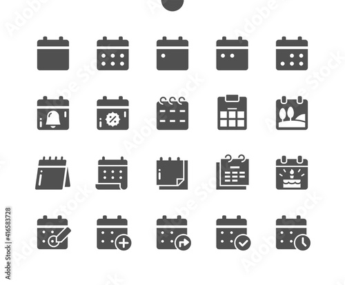 Calendar. Today, tomorrow, previous. Mark the date, holiday, important day. Planner diary. Add, share, and correct calendar. Vector Solid Icons. Simple Pictogram