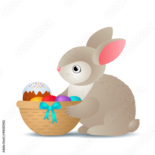festive easter banner with VBKSV easter bunny, basket, eggs, flowers, pussy willow and place for text