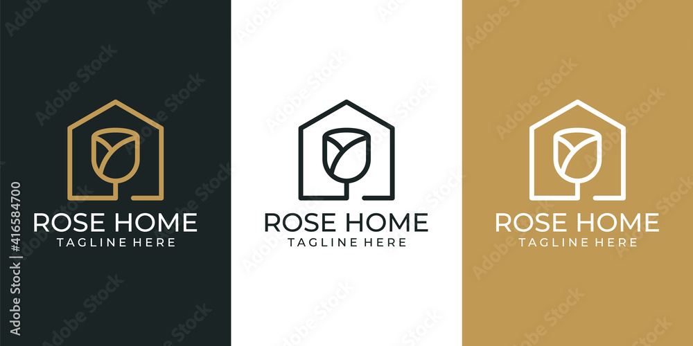 Rose home logo design vector collection