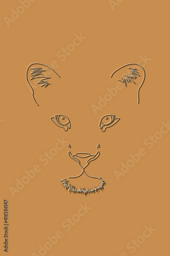 The contours of a lion cub. Drawing of a little lion in minimalism