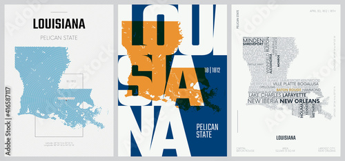 Photo 18 of 50 sets, US State Posters with name and Information in 3 Design Styles, De