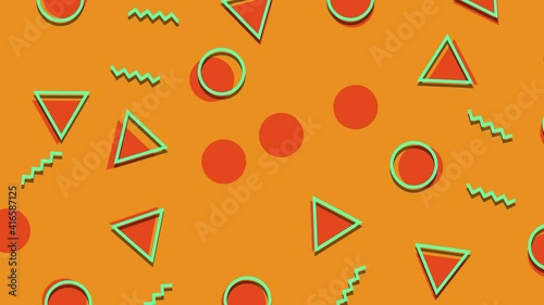 Trendy colorful fun shapes and pattern on seamless loop