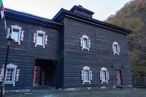 Ethnopark called My Russia with buildings of different ethnic groups in Rosa Khutor, Russia photo