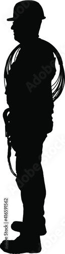 Obraz w ramie worker silhouette with helmet, ladder, drill