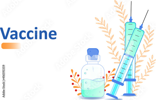 Vector illustration medical vaccine. Coronavirus covid-2019 vaccine concept.   Health and medicine web banner.