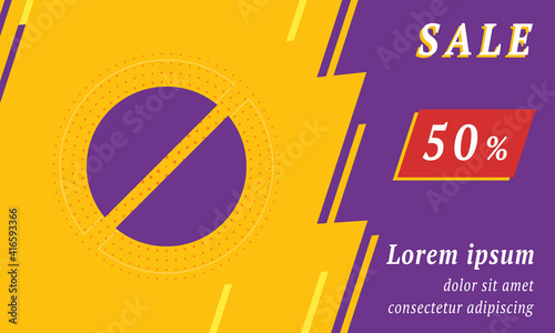 Sale promotion banner with place for your text. On the left is the pill symbol. Promotional text with discount percentage on the right side. Vector illustration on yellow background