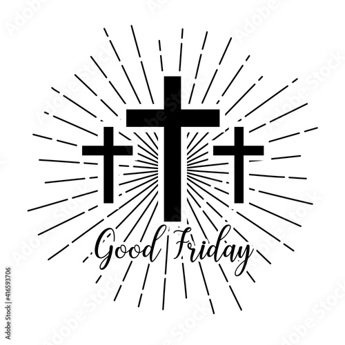 Christian cross sign hipster sun starburst circle retro vintage design good friday greeting card,illustration EPS10.