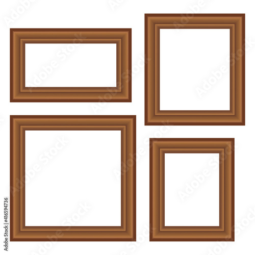 Set of squared golden vintage wooden frame for your design. Vintage cover. Place for text. Vintage antique gold beautiful rectangular frames. Template vector illustration.