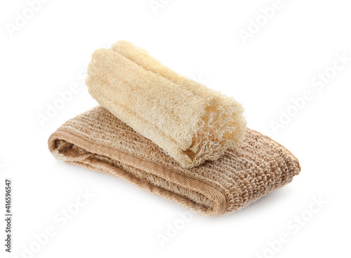 Natural shower loofah sponges isolated on white