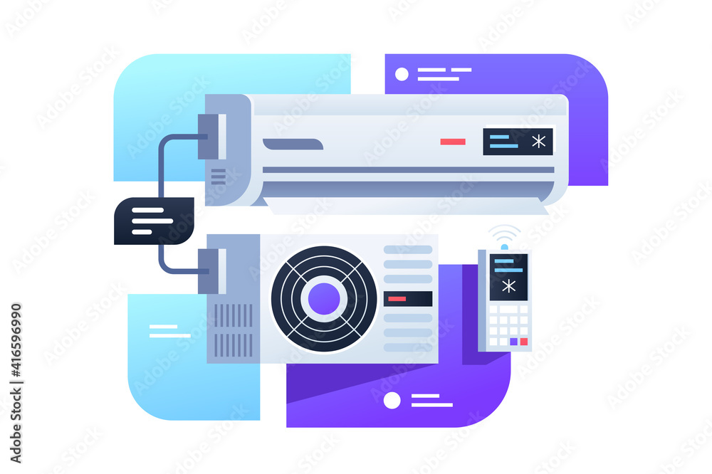 Modern air conditioning with remote control device. Modern air conditioning with remote control device.