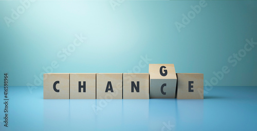 progress and success business concept. Change and chance words on wooden blocks. 
