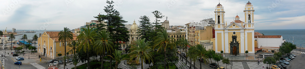 Ceuta, Spain - April 19, 2014: Vista panoramica de la plaza de Africa situada entre la catedral y la iglesia de la Virgen de africa. Al fondo ponemos ver el ayuntamiento.