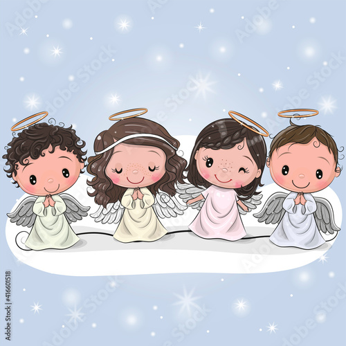 Christmas angels on a blue background