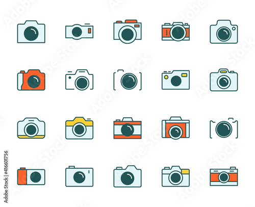Camera icon set. Collection of high quality outline web pictograms in modern flat style. Color electronics symbol for web design and mobile app on white background. Line logo EPS10