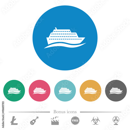 Cruise ship with wave flat round icons