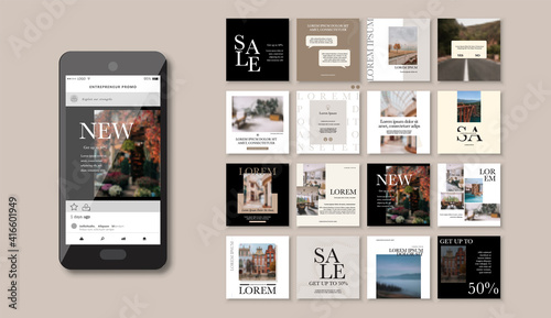 Social media pack Posts for internet content, site for Bloggers, Fashion, ad, Lifestyle brands, Creative businesses blog. Set of square Presentation templates. Unique trendy website slider frames.