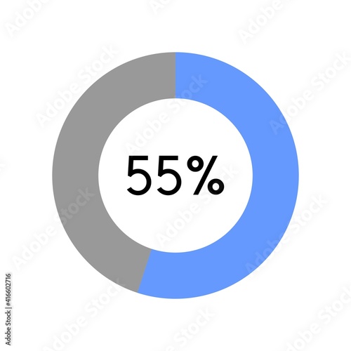 55 percent, circle percentage diagram on white background vector illustration.