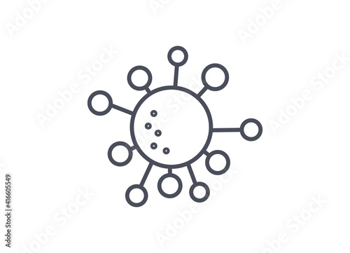 Black on white medical icon of a virus molecule structure for Covid-19 or the coronavirus pandemic, line drawn vector illustration isolated on white background