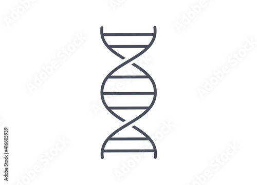 Simple line drawing chemistry icon of DNA spiral molecule on white background showing the double chains of coiled RNA forming a helix for genetics, vector illustration isolated on white background