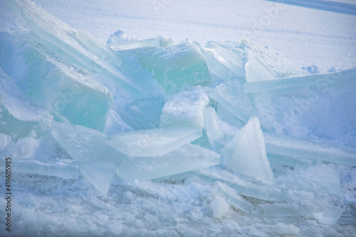 Textured frozen ice. Figured blocks of natural ice.  