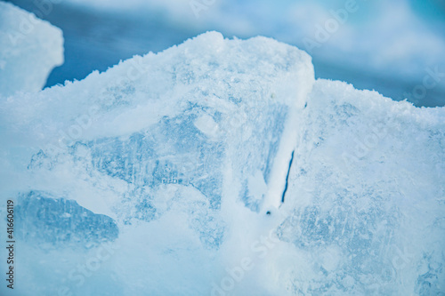 Textured frozen ice. Figured blocks of natural ice. 