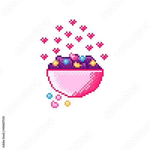 Vegetable salad pixel art. Mixed salad pixel cartoon. Valentine's Day.