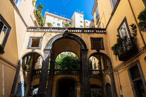 Patio of classic buildings in Naples, Italy
