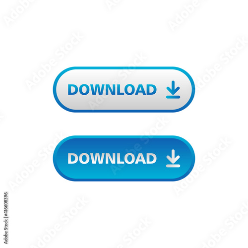 White and blue download button in neomorphism style. Easy editable vector isolated illustration. 