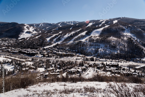 Snow covered ski runs in Vail, Colorado. 