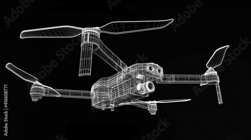 Drone 3D model on black background