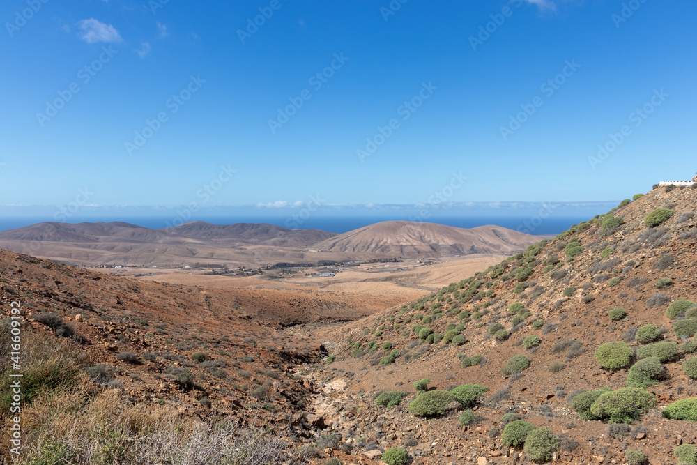 Beautiful view of Fuerteventura, Canary Islands, Spain. Fuerteventura is a windy island and the landscape here is beautiful, interesting and unique. Rocky island. 